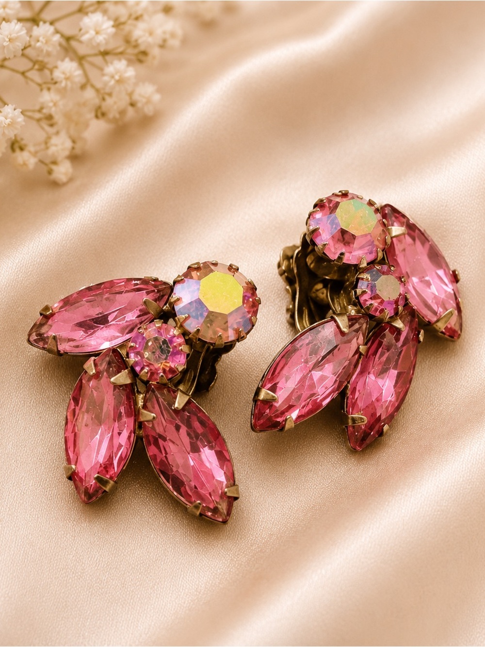 Vintage Clip On Pink Earrings